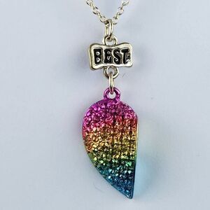 🧚‍♂️Justice Rainbow Rhinestone Half Heart & "Best" Necklace